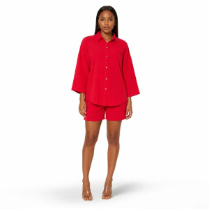 Crimson Oversized Shirt & Shorts Set