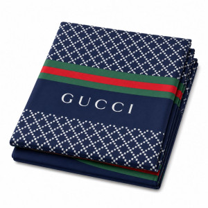 Navy Blue Geometric Print Bedding Material with Green and Red Stripe Design