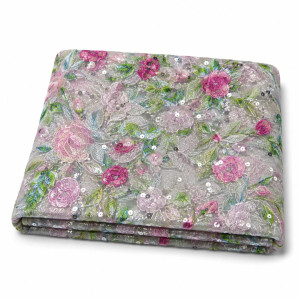 Premium Multicolor Floral Embroidered Sequin Mesh Lace Fabric