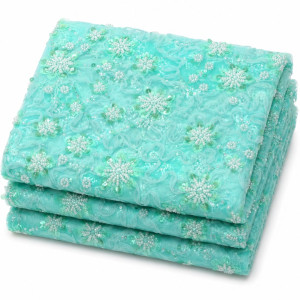Mint Green Luxury Beaded Floral Mesh Lace Fabric