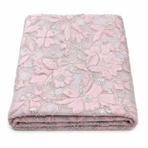 Luxury Blush Pink 3D Floral Beaded Lace Fabric