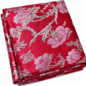 Premium Red Floral Metallic Damask Brocade Fabric