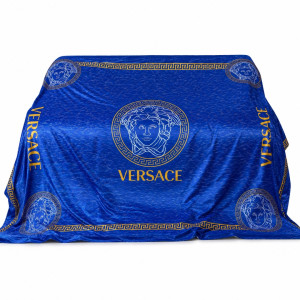 Blue and Gold Classical Print Bedding Material with Greek Key Border Design