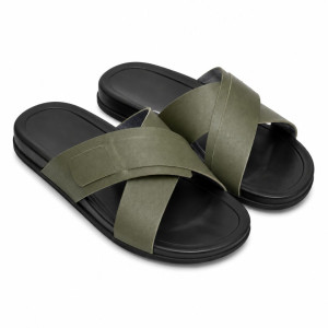 Mens Premium Army Green Cross Strap Slide Sandal