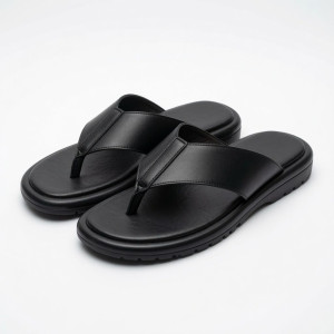 Mens Premium Black Cross Strap Toe Post Sandal