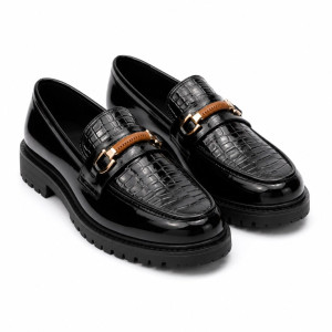 Mens Crocodile Embossed Platform Penny Loafer