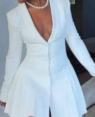 Stylish White Tailored Dress with Flared Pleated Skirt