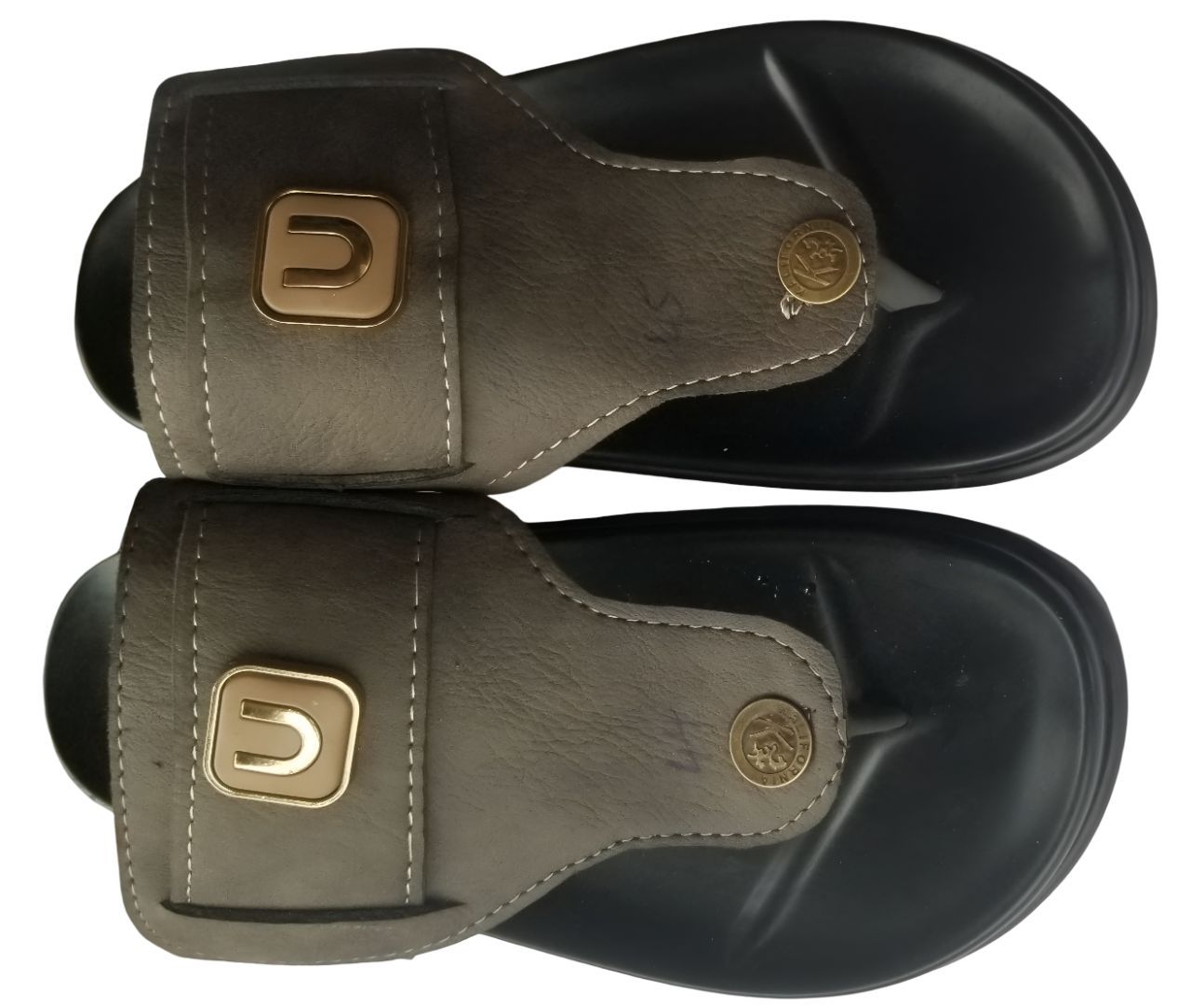 Men's Open-Toe Slip-On Sandals with Brown Leather Upper and Metallic Accents