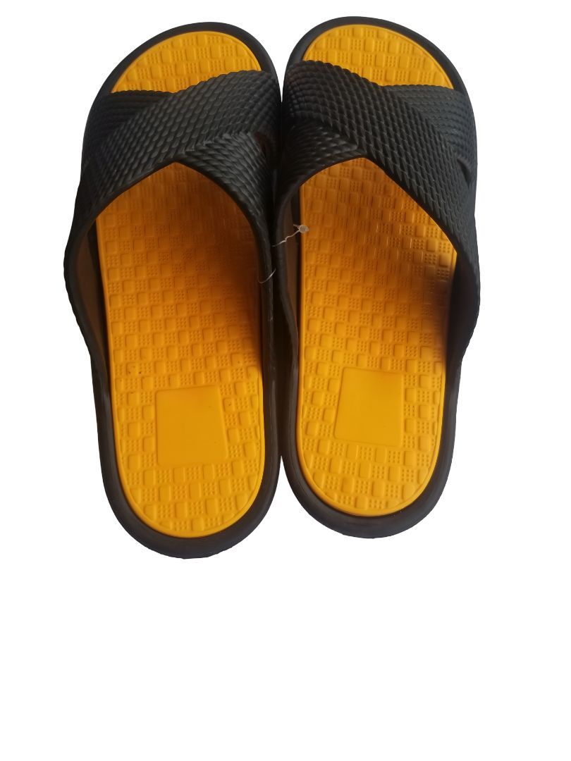 Black and yellow Unisex Rubber Slip-On Sandals with Crisscross Straps