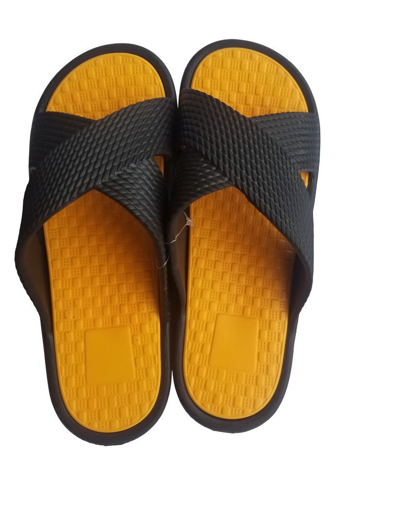 Black and yellow Unisex Rubber Slip-On Sandals with Crisscross Straps