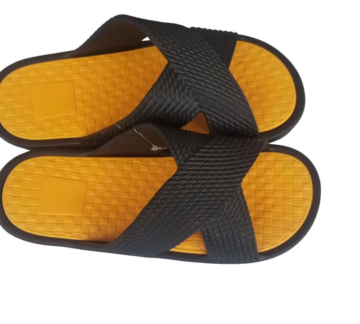 Black and yellow Unisex Rubber Slip-On Sandals with Crisscross Straps
