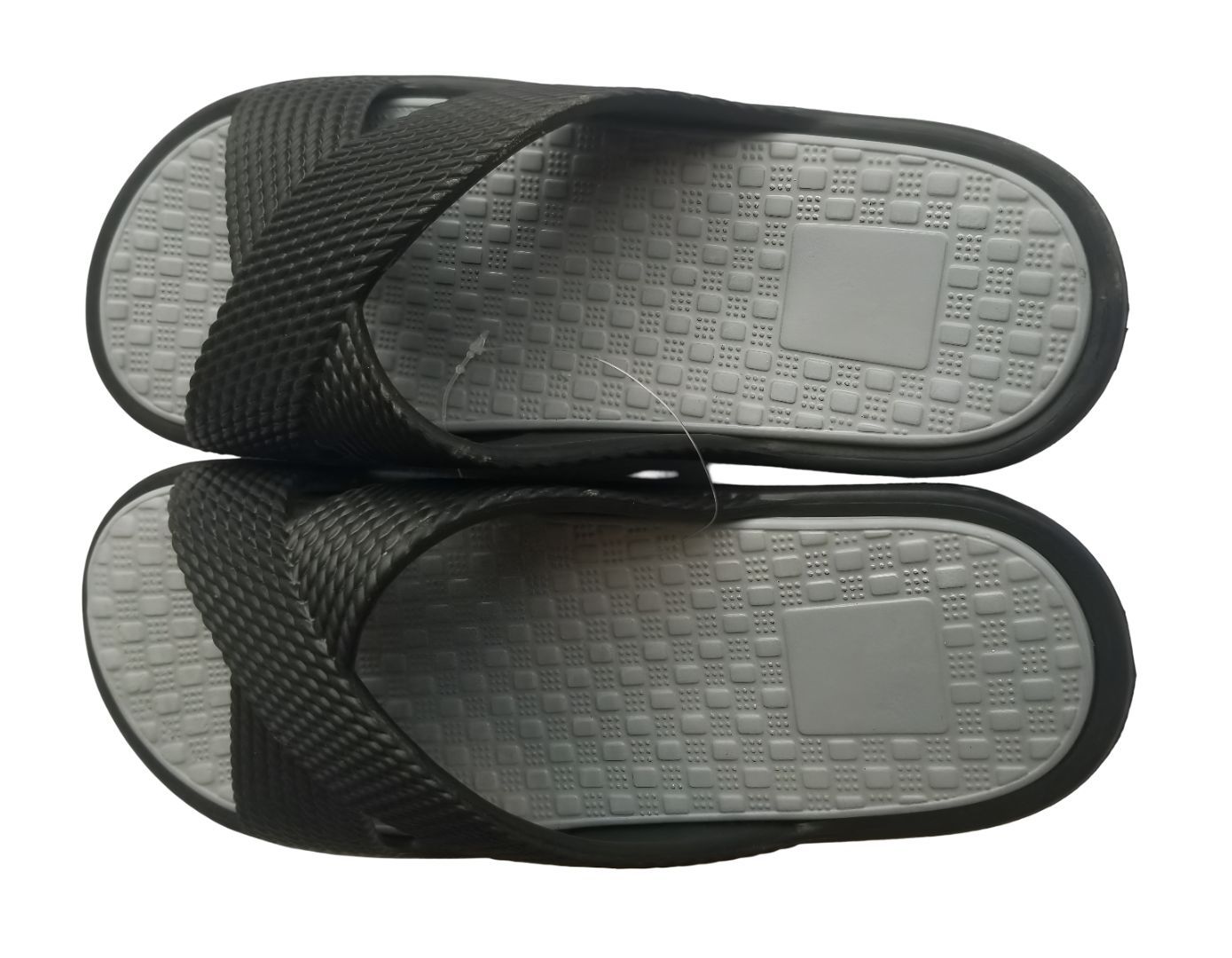 Black and Gray Casual Rubber Slip-On Sandals with Crisscross Strap Design