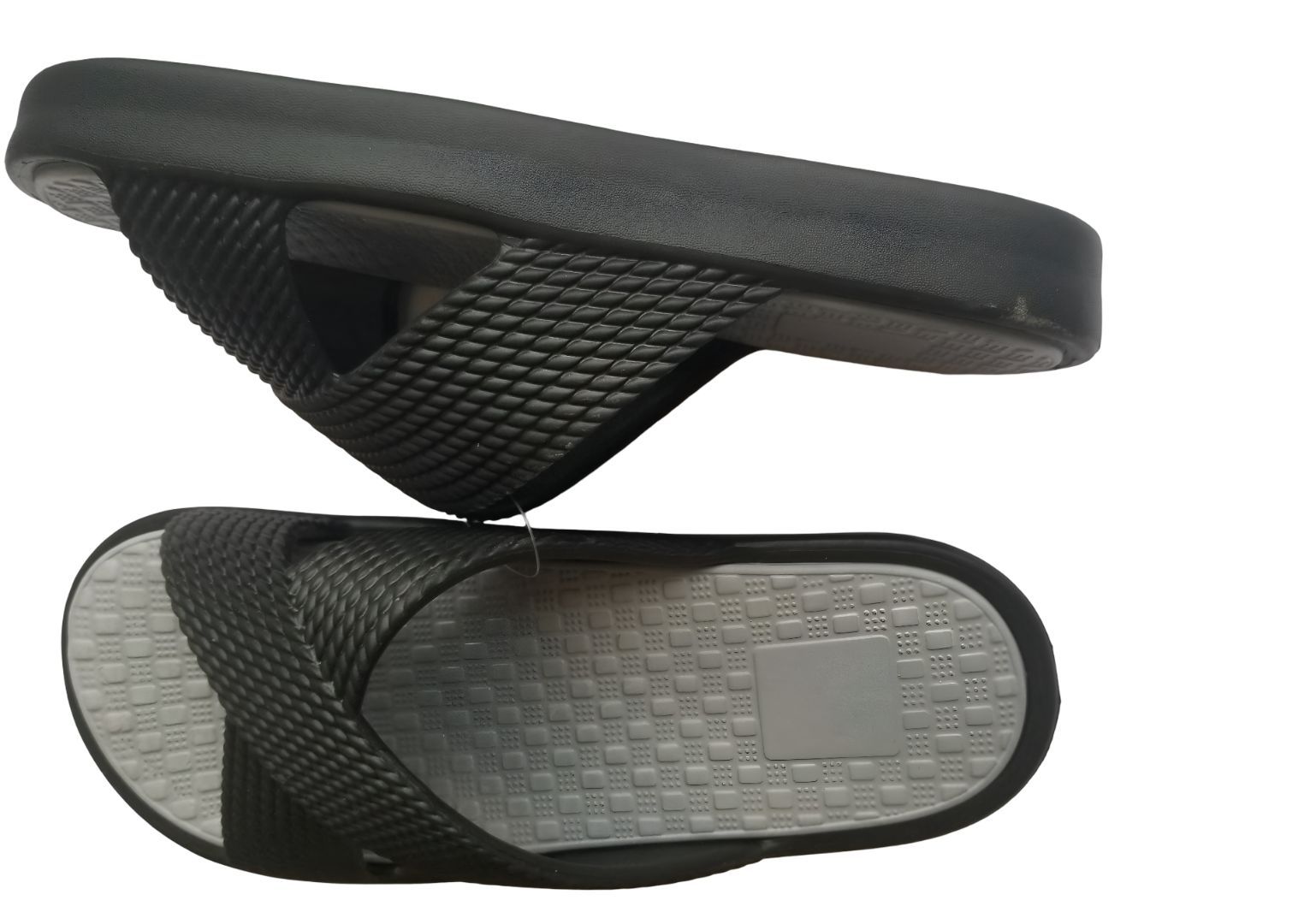 Black and Gray Casual Rubber Slip-On Sandals with Crisscross Strap Design