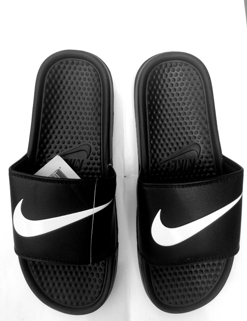 Nike Slide Sandals - Black with White Swoosh Logo