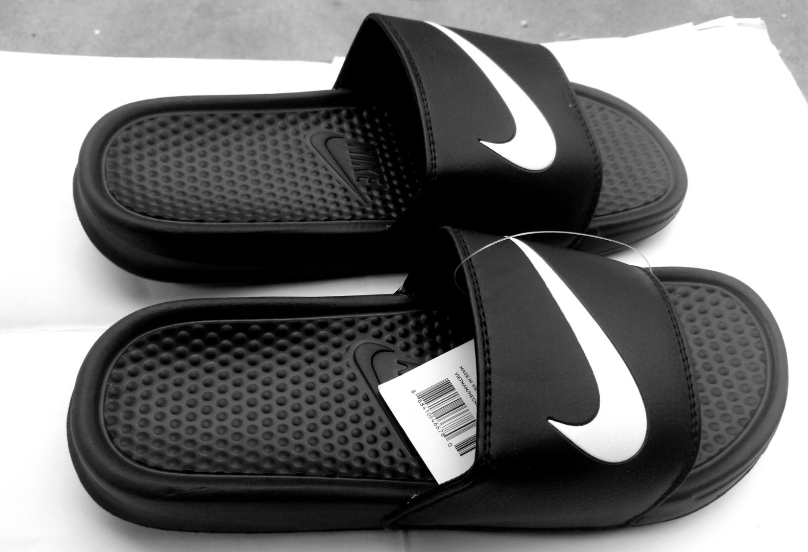 Nike Slide Sandals - Black with White Swoosh Logo