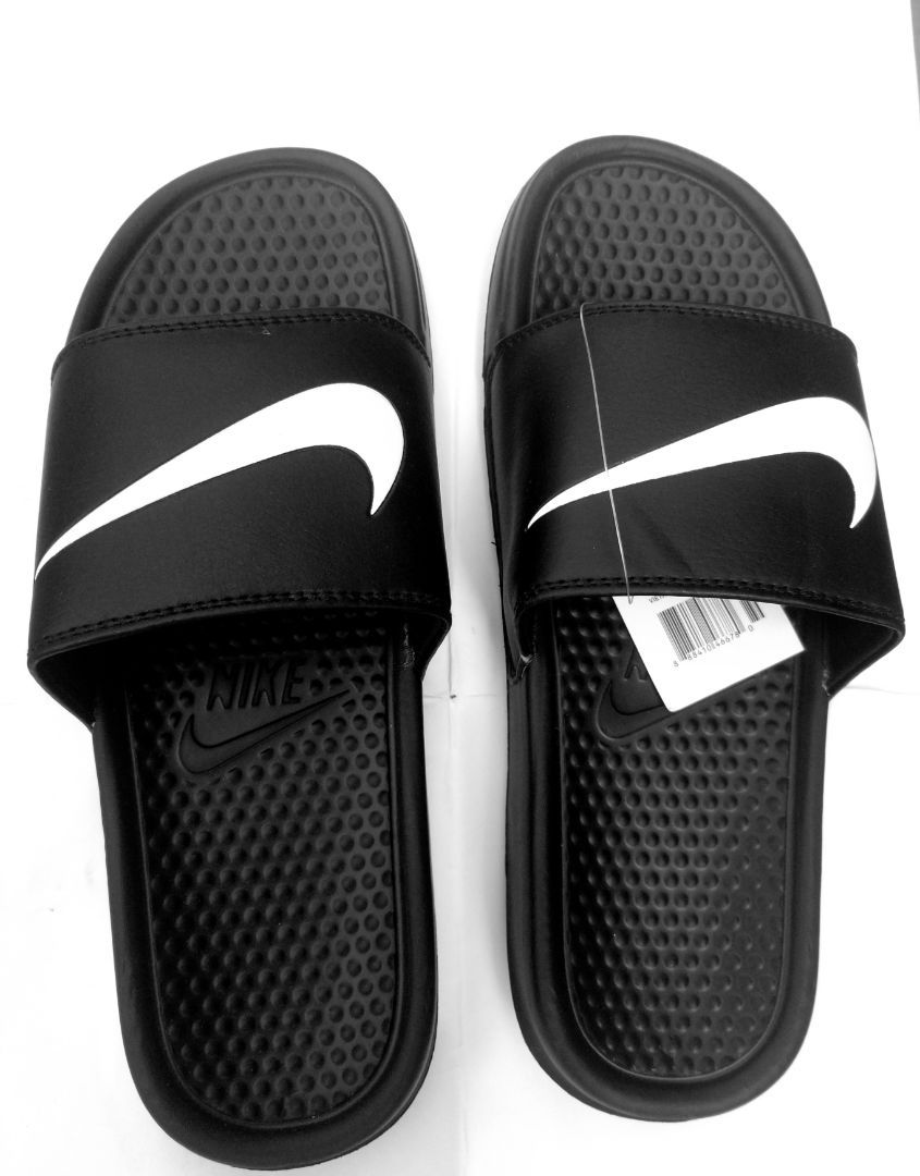 Nike Slide Sandals - Black with White Swoosh Logo