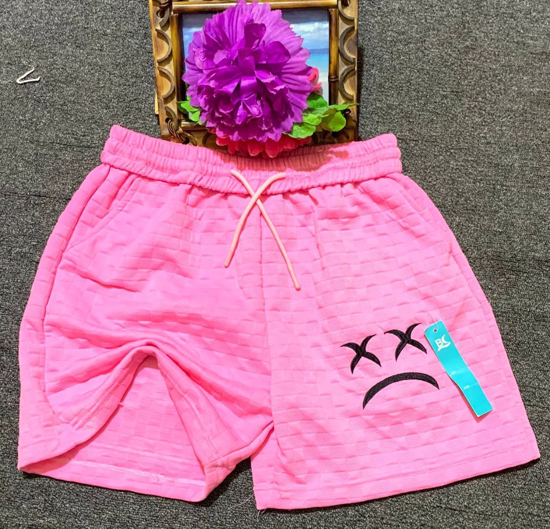 Bright Pink Casual Shorts with Sad Face Graphic