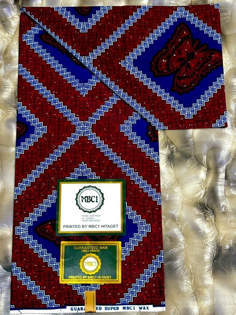 High-Quality Wax-Printed Fabric with Geometric and Butterfly Motifs