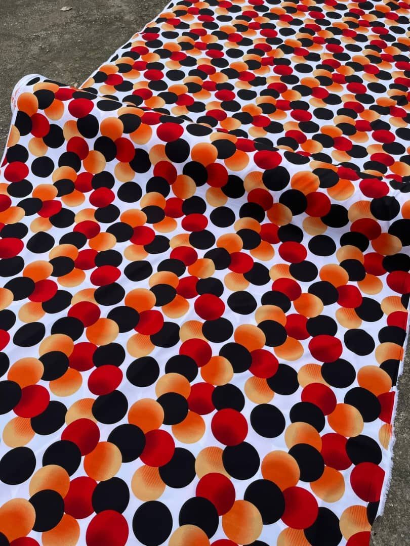 Vibrant Polka Dot Pattern Crepe Vintage Fabric