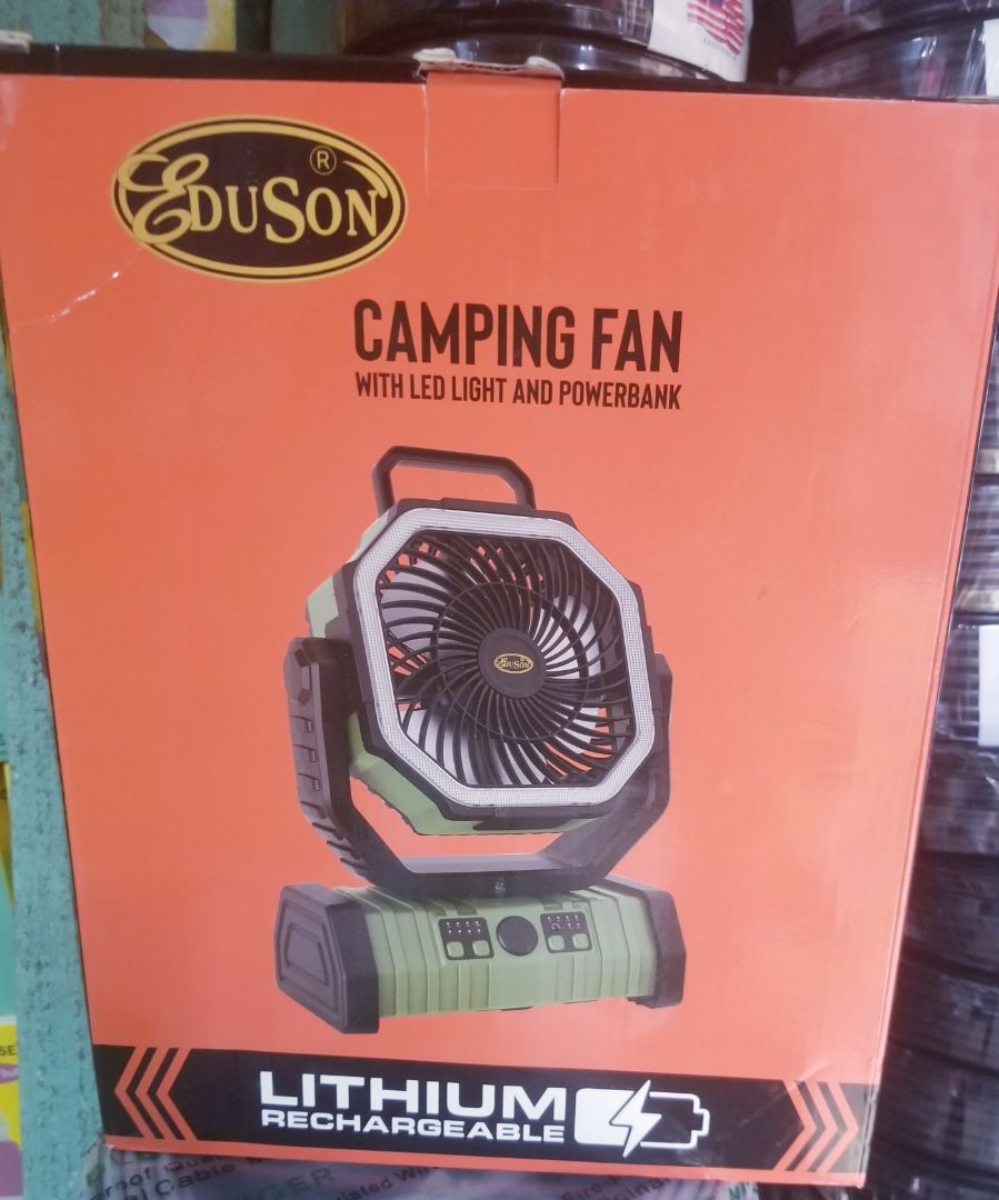 EDUSON Lithium Rechargeable Camping Fan with LED Light and Power Bank