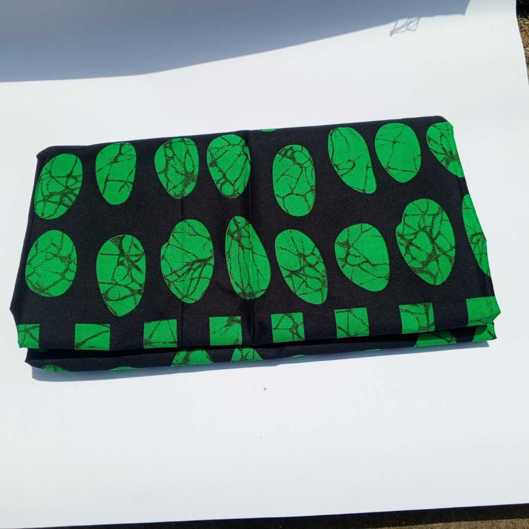 BLACK ANKARA WITH GREEN PRINTS MATERIAL