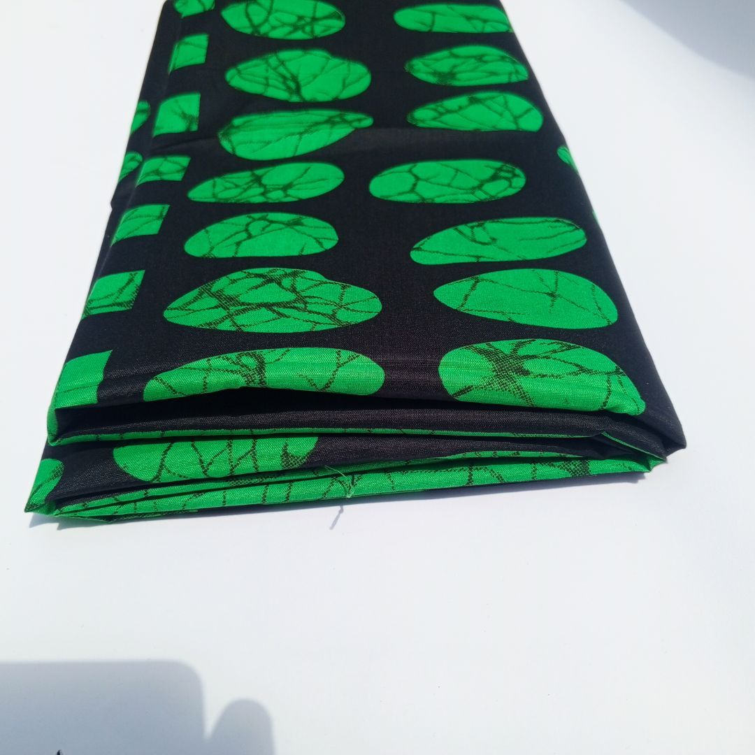 BLACK ANKARA WITH GREEN PRINTS MATERIAL