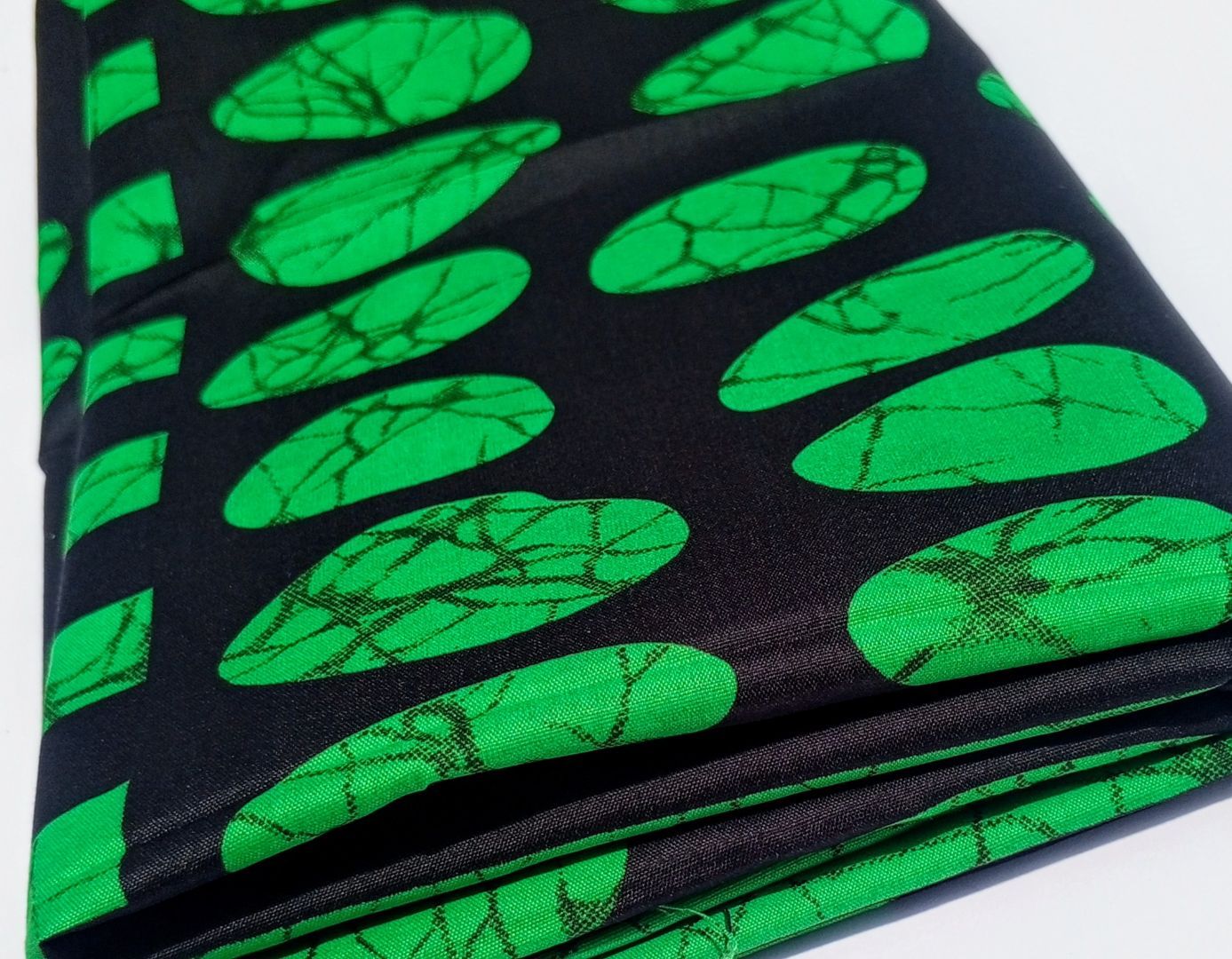 BLACK ANKARA WITH GREEN PRINTS MATERIAL