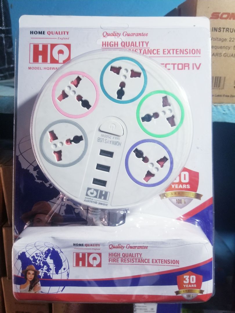 HQ High Quality Fire Resistance Extension Socket with USB Ports  8 Way Round Design