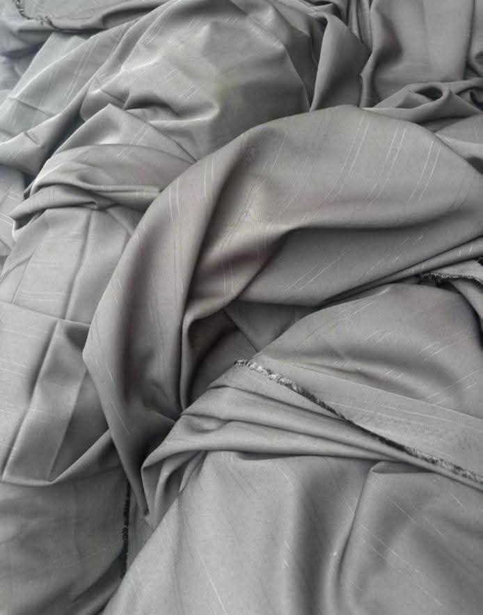 Quality Grey Synthetic Blend Senator Fabric with Subtle Sheen and Pinstripe Pattern