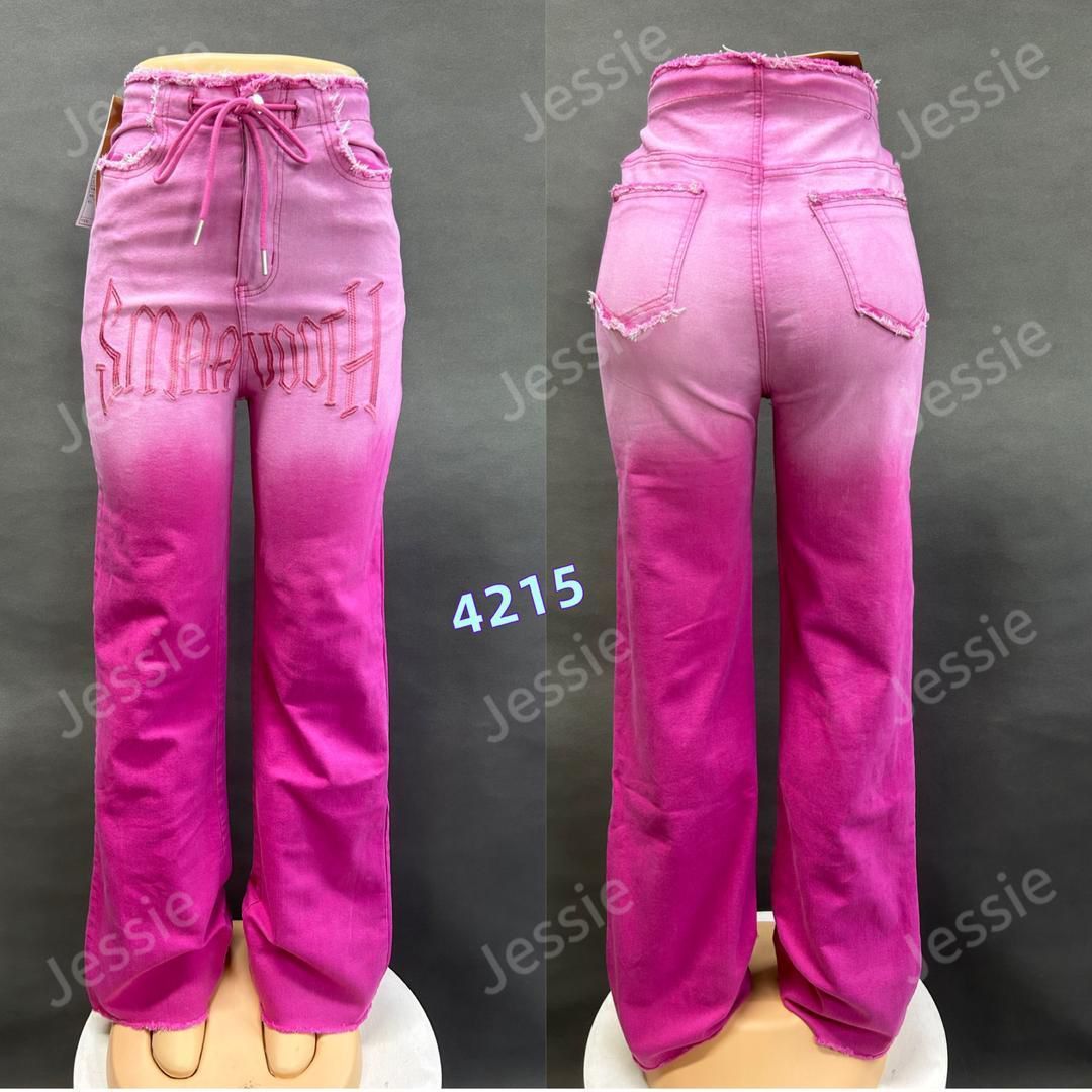 High Waisted Ombre Pink Pants with Gradient Design