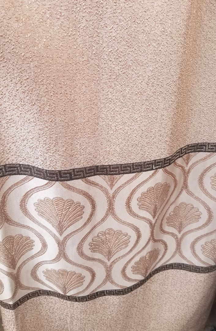 Elegant Beige Decorative Curtains Fabric with Greek Key Border