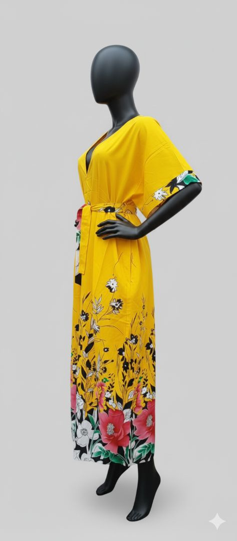 Quality vibrant Full Length Yellow Floral Dress