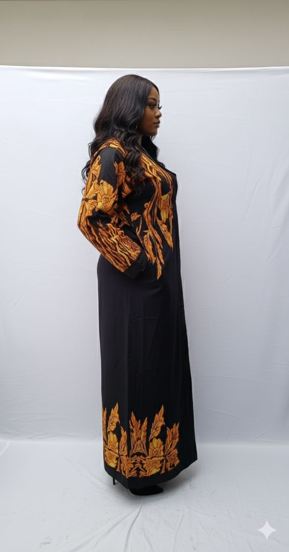 Elegant Black Long Dress with Floral Pattern