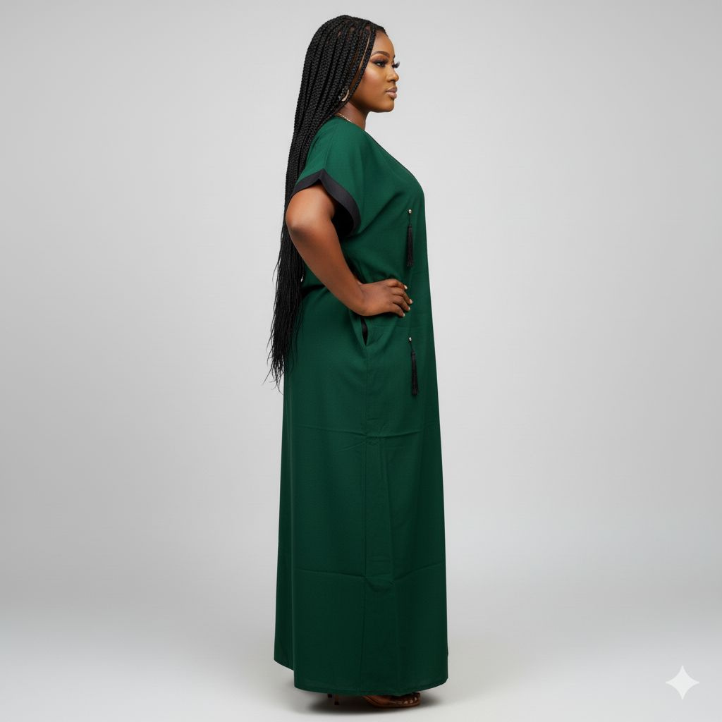 Quality Elegant Green Maxi Dress with Black Trim