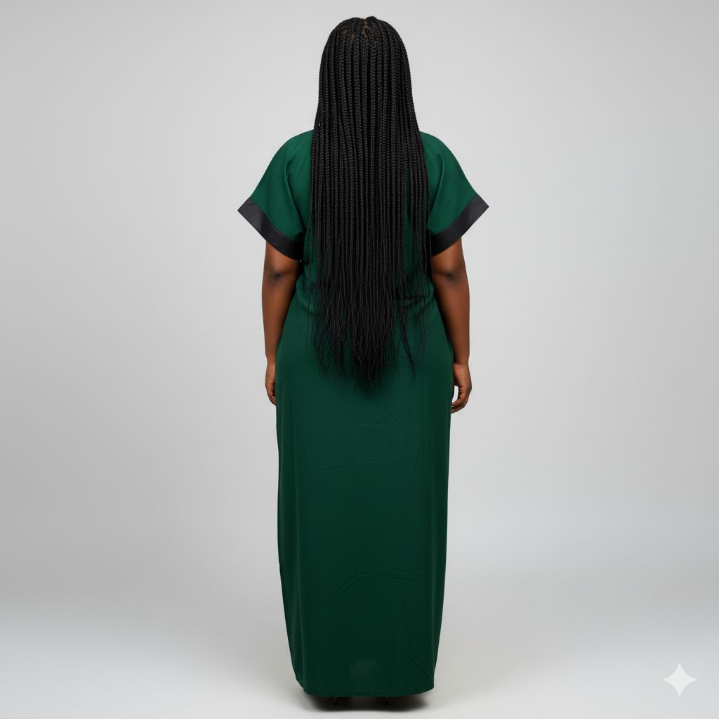 Quality Elegant Green Maxi Dress with Black Trim