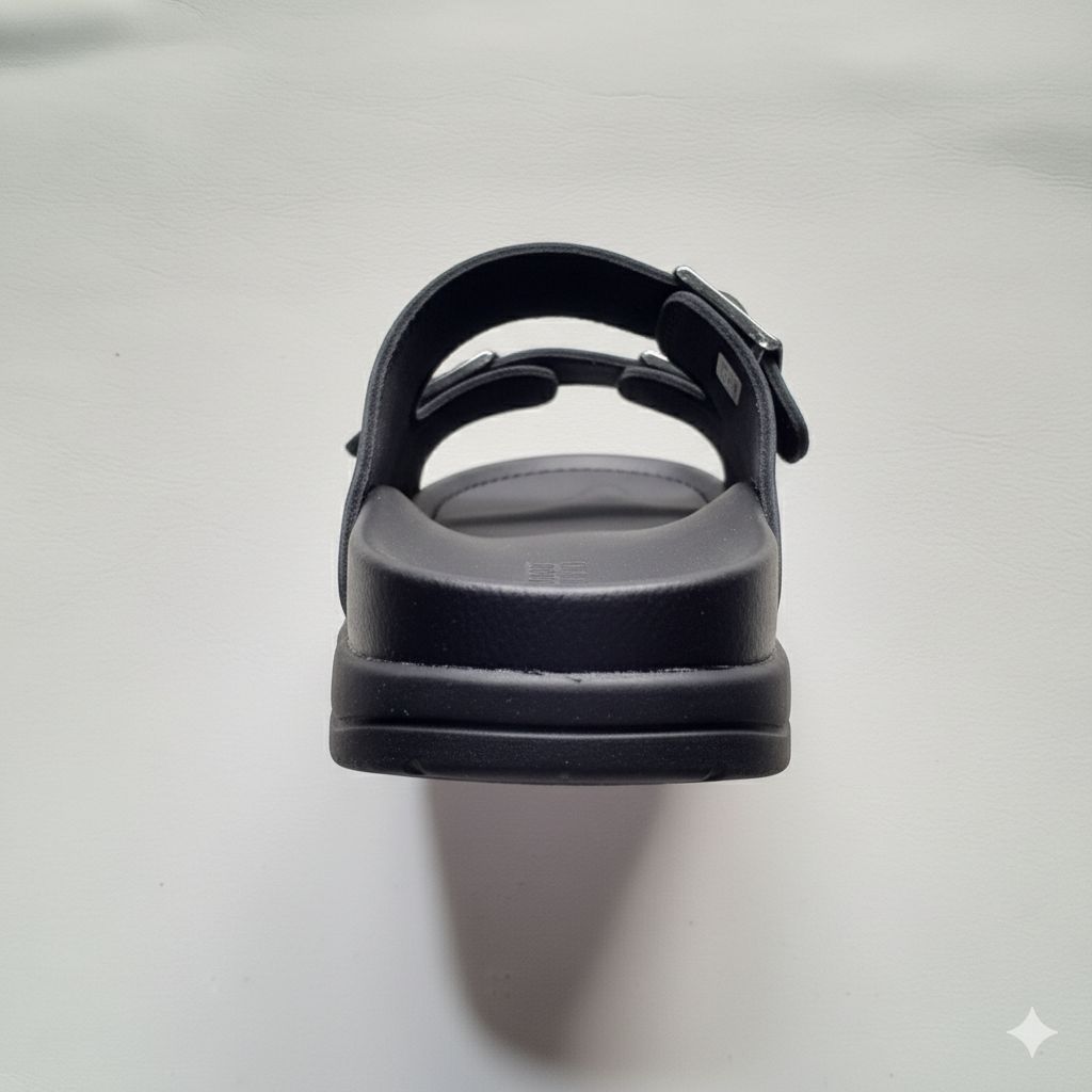 Men Grey Criss Cross Slide Sandal with Buckle