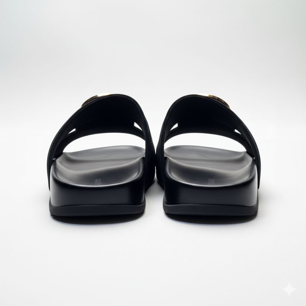 Quality Men Black Medusa Medallion Slide Sandals