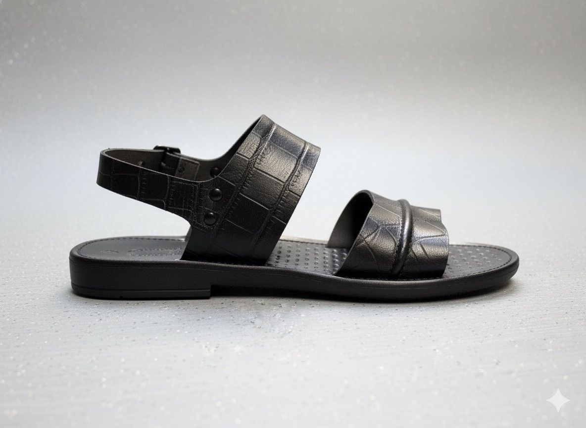 Quality Men Black Crocodile Embossed Leather Slingback Sandals