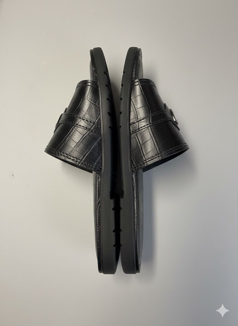 Premium Croc Embossed Leather Slide Sandal