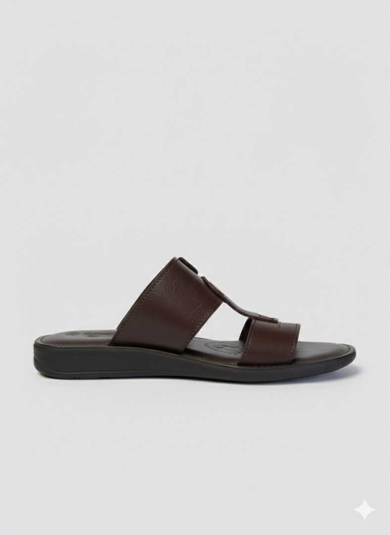 Quality men Double Strap Buckle Leather Slide