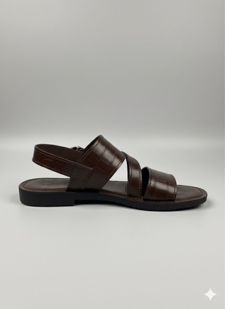 Adjustable Croc Embossed Double Strap Sandal