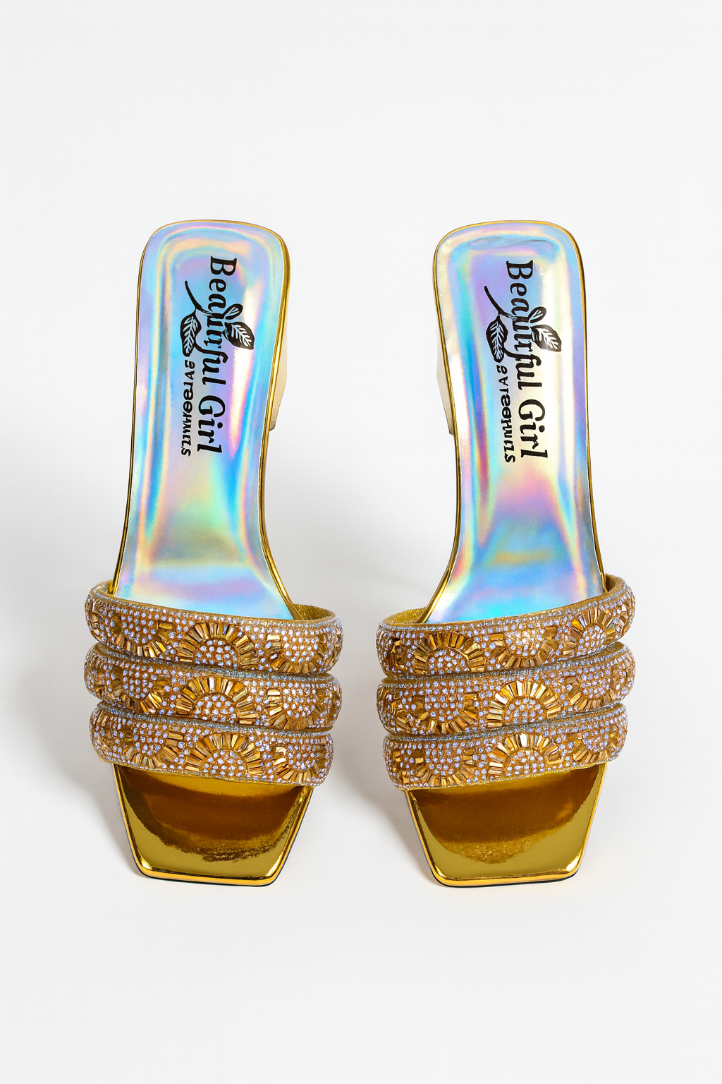 Triple Strap Rhinestone Slide women footwear