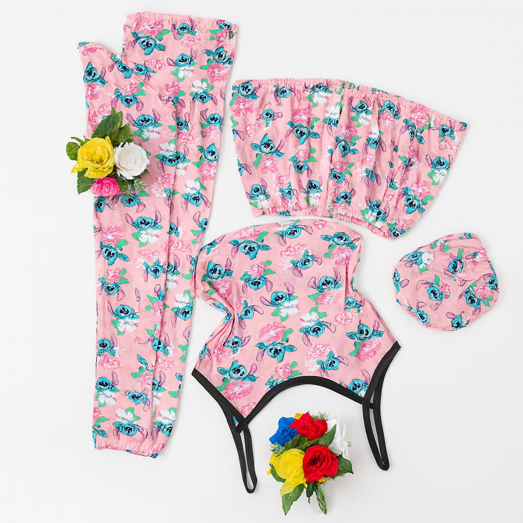 Quality 4 Piece night wear set with a Christmas themed print