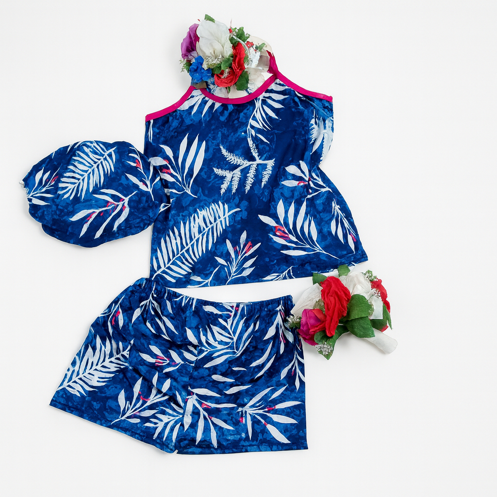 BLUE FLOWERED WITH WHITE PRINT 3 IN 1 FEMALE NIGHTIES