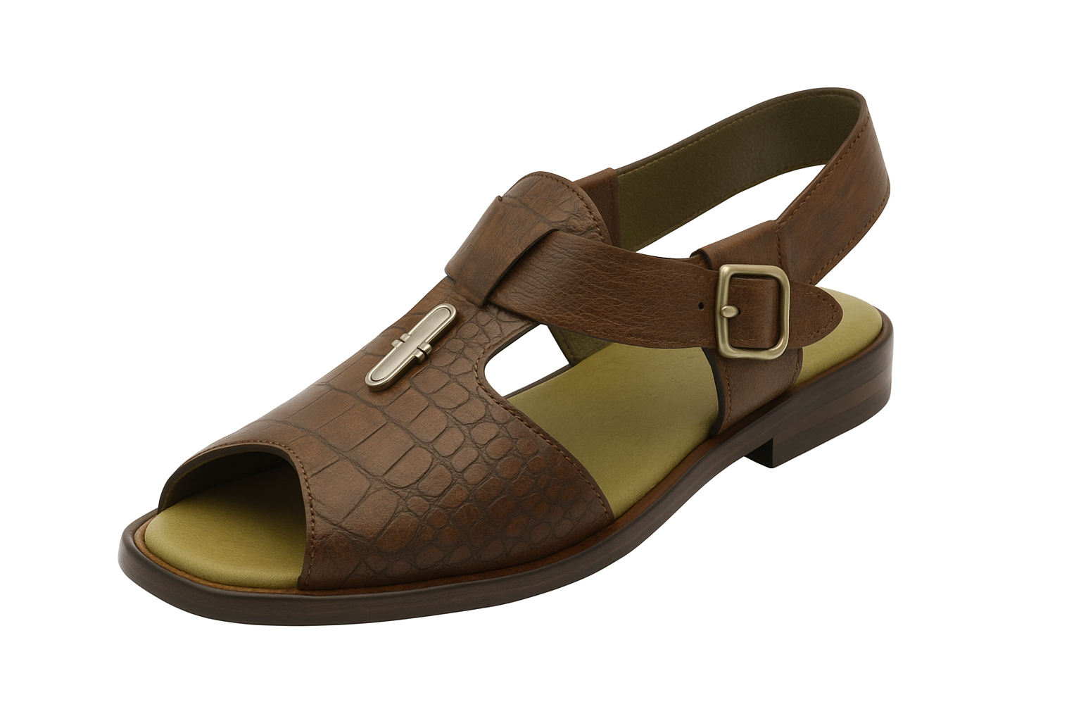 Quality Men Rustic Antique Brown Leather Slingback Sandals with Buckle Strap