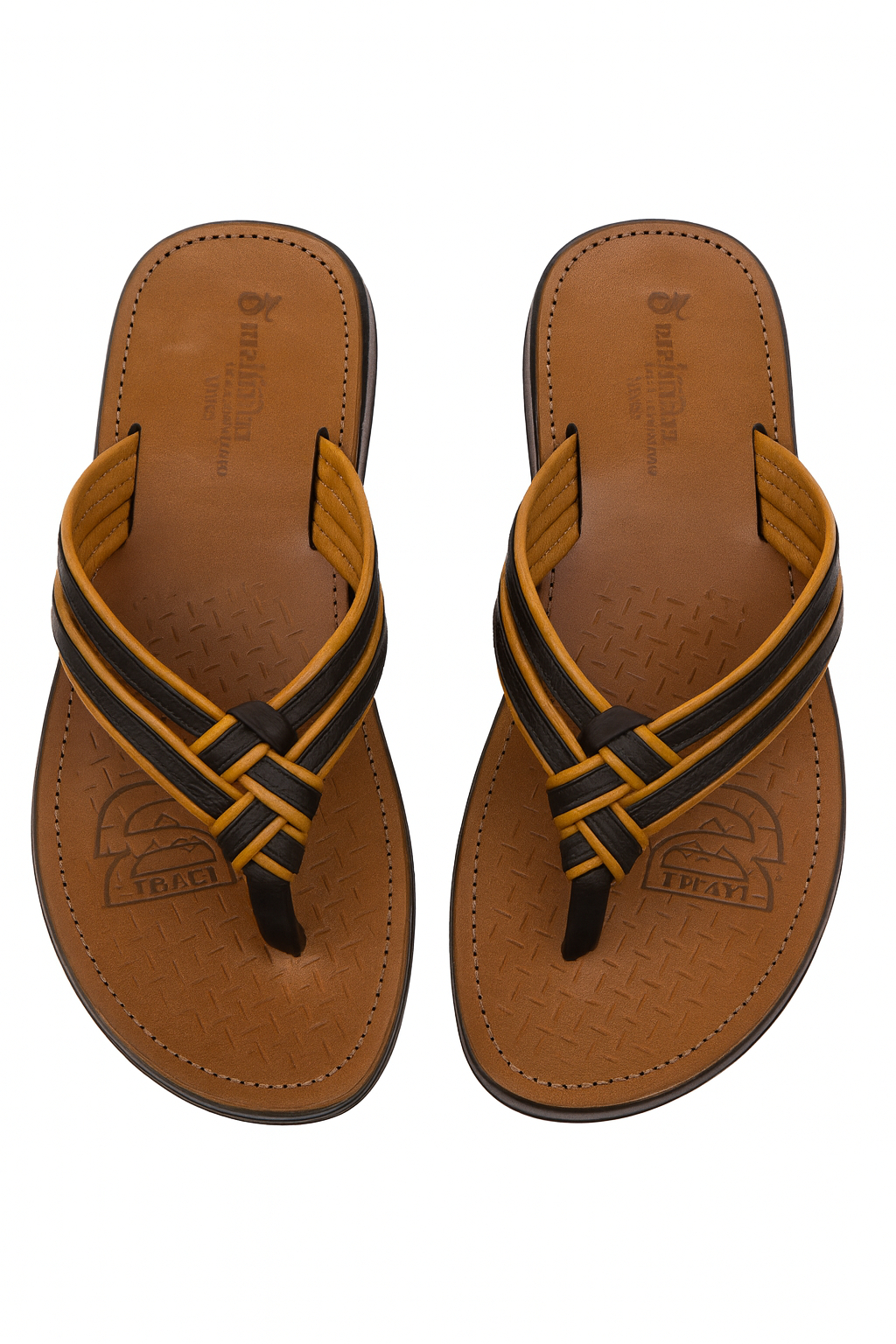 Quality Men  Handcrafted Cognac Leather Thong Sandals with Minimalist Multi Strap Detail