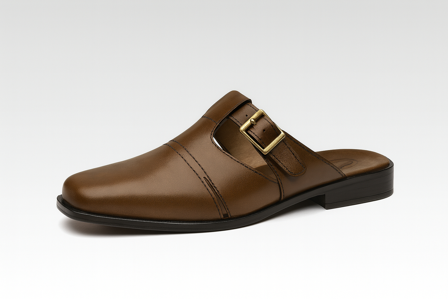 Quality Men authentic leather loafer sandals with buckle