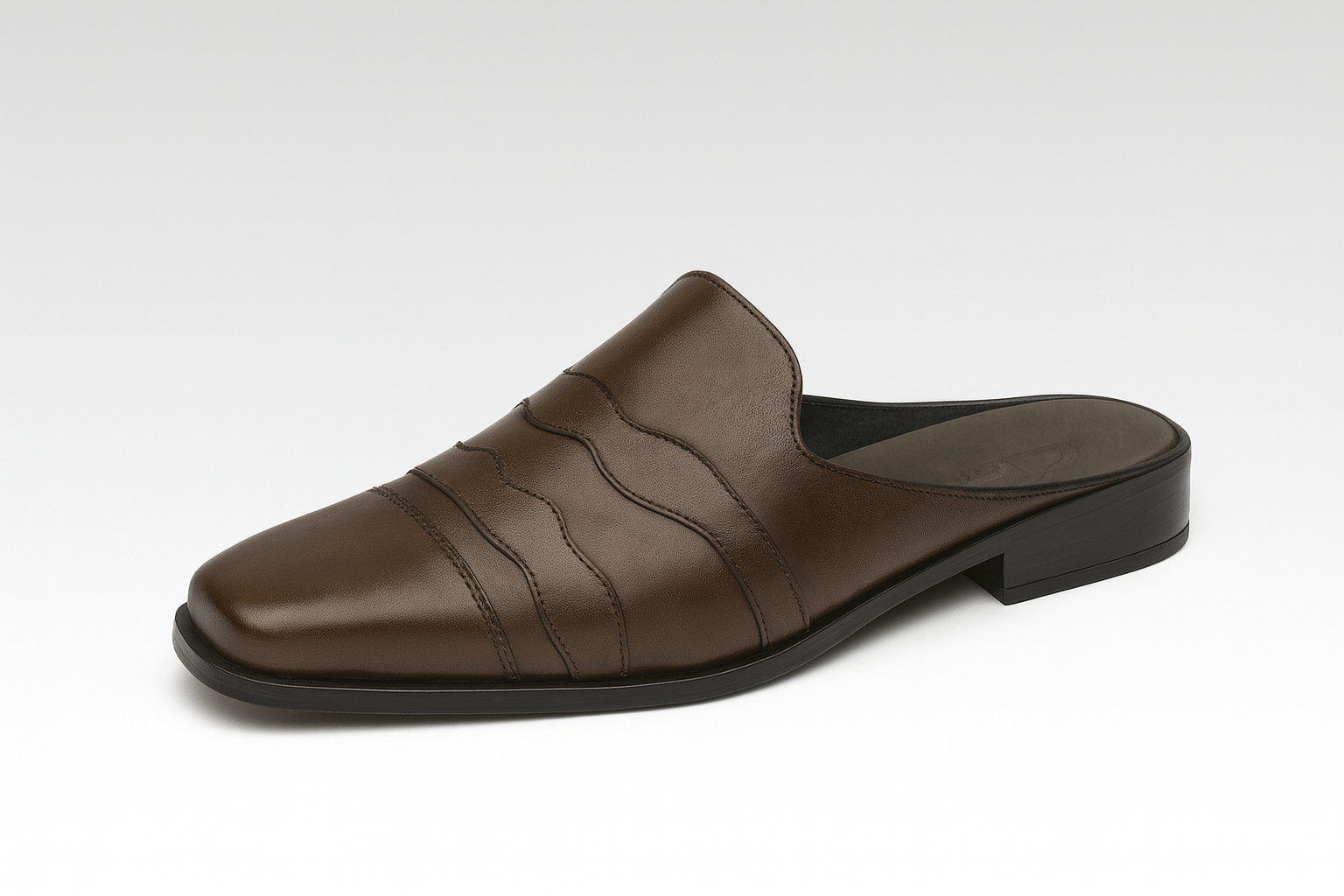 Quality Men Luxury Brown Leather Slip On Loafers with Wavy Detail