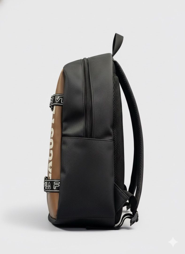 Bold Streetwear Split Panel Backpack with Crocodile Graphic and Vertical Text