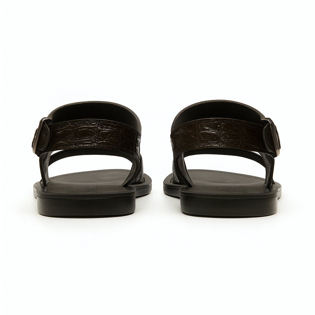 Quality Men Stylish Dark Brown Faux Crocodile Leather Sandals